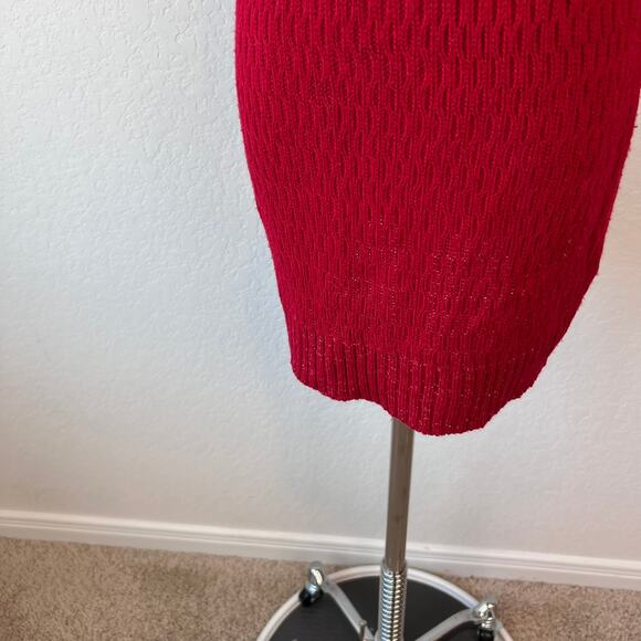 Vintage Y2K Red Knit Bodycon Sweater Mini Dress Short Sleeve Office Siren Medium - Picture 4 of 7